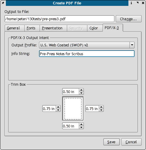 PDF Create Dialog 
PDF/X-3 Tab